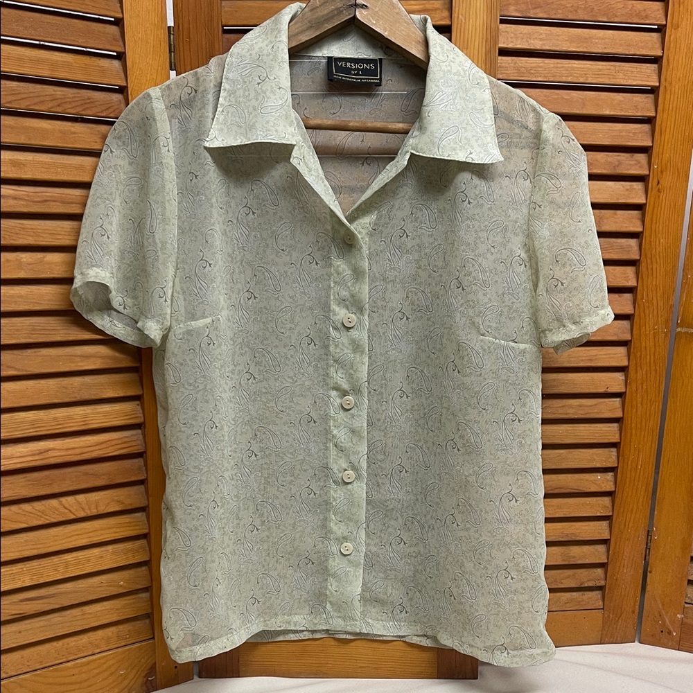 Light Green Sheer Paisley Women's Blouse